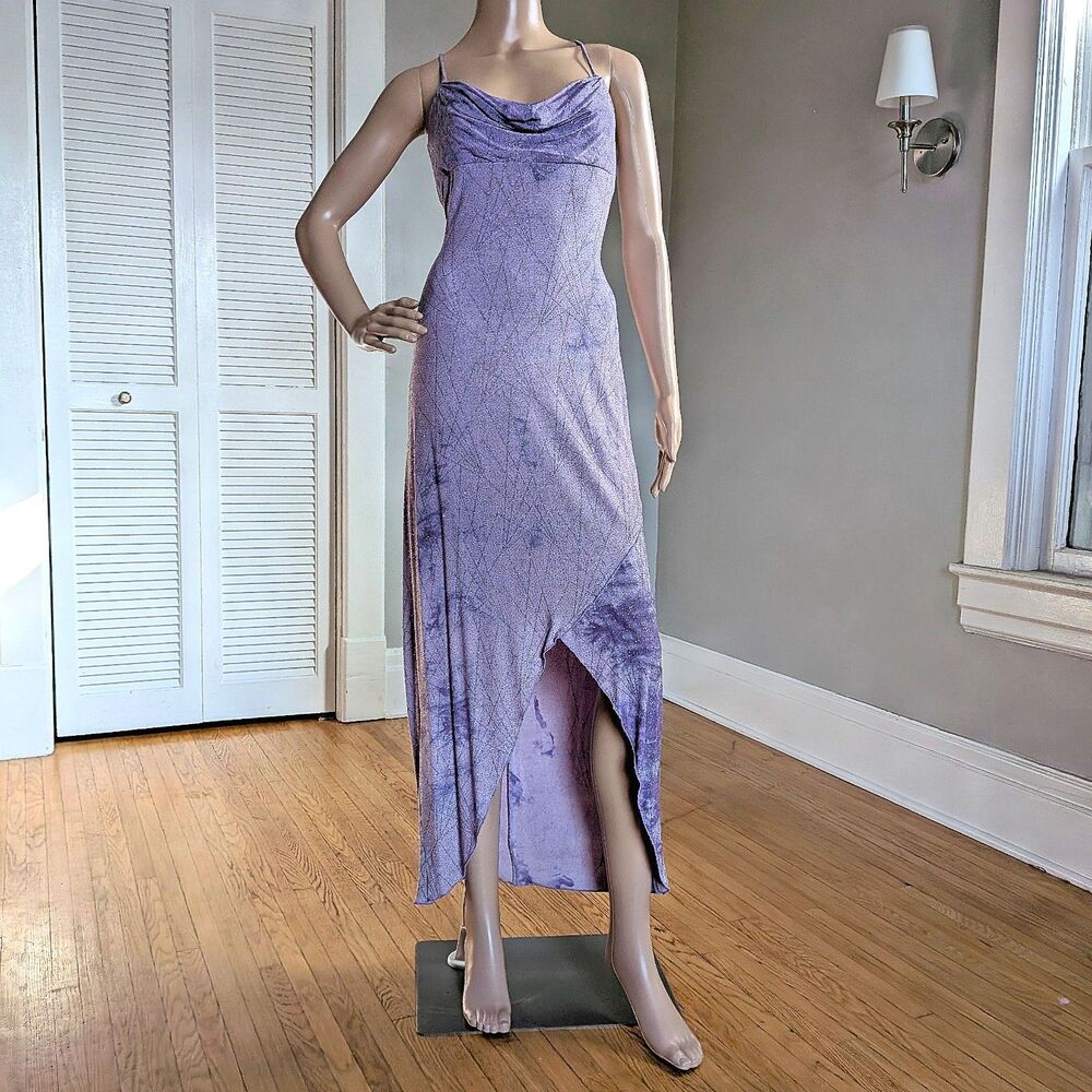 Vintage Y2K Purple Midi Dress Glitter Tie Dye Prom Fairycore Whimsical Size M